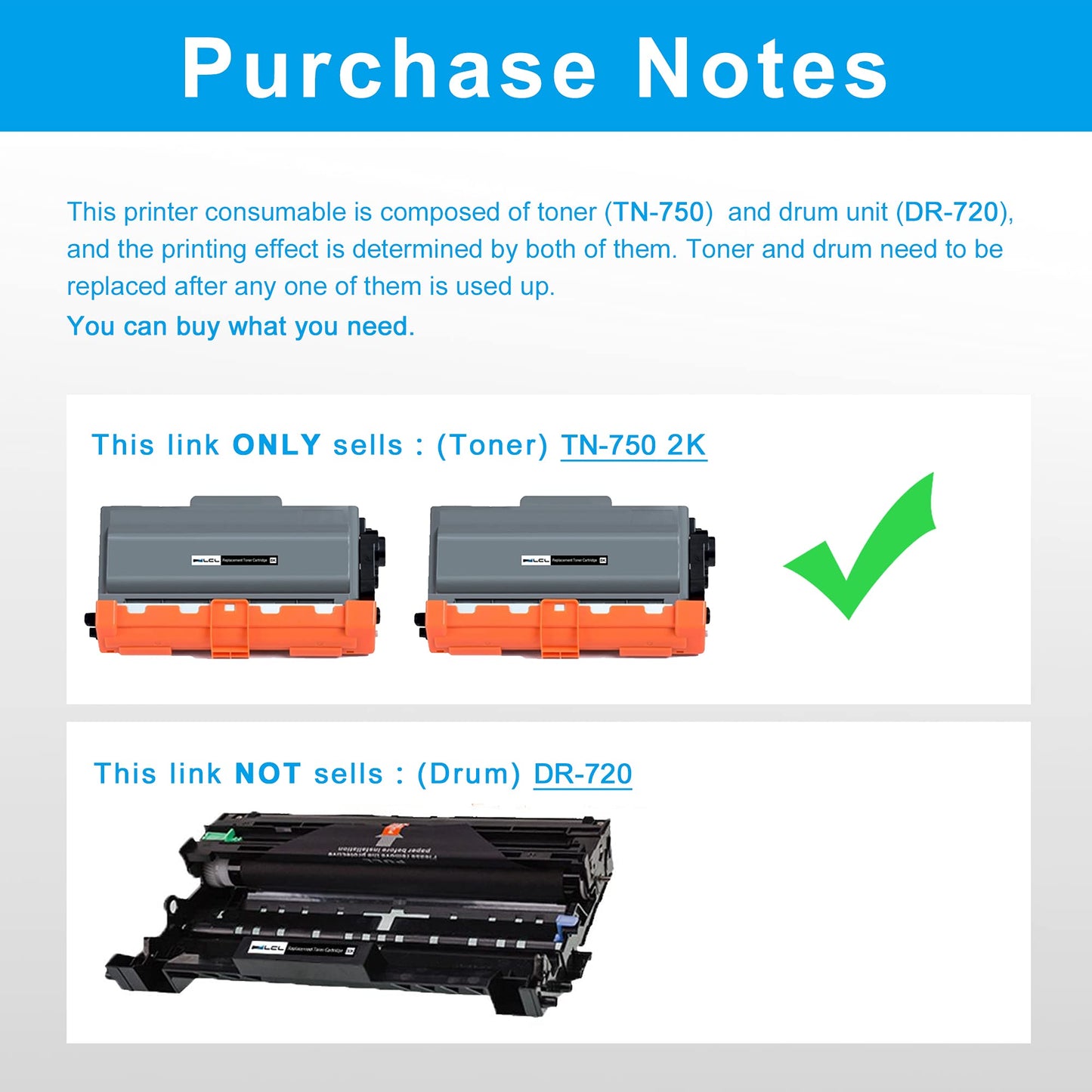 LCL TN750 Black Toner Cartridge Replacement for Brother TN-750 TN-720 TN720 for HL-5450DN HL-5470DW HL-6180DW MFC-8710DW MFC-8910DW MFC-8950DW DCP-8110DN DCP-8150DN(2-Pack)