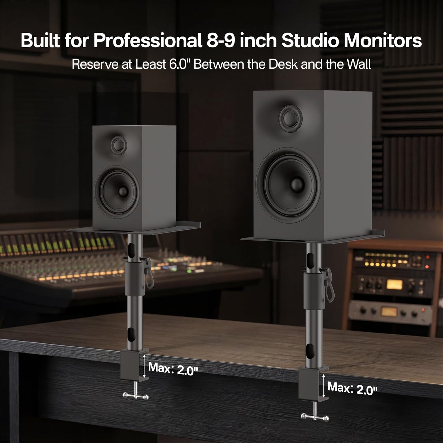 Studio Monitor Stands for PreSonus, JBL Nano K and More Monitor Speaker Stands, Adjustable Height & Tilt & Swivel Desk Bookshelf Speaker Stands for KRK, Klipsch, Polk and More Wr Headphone Holder