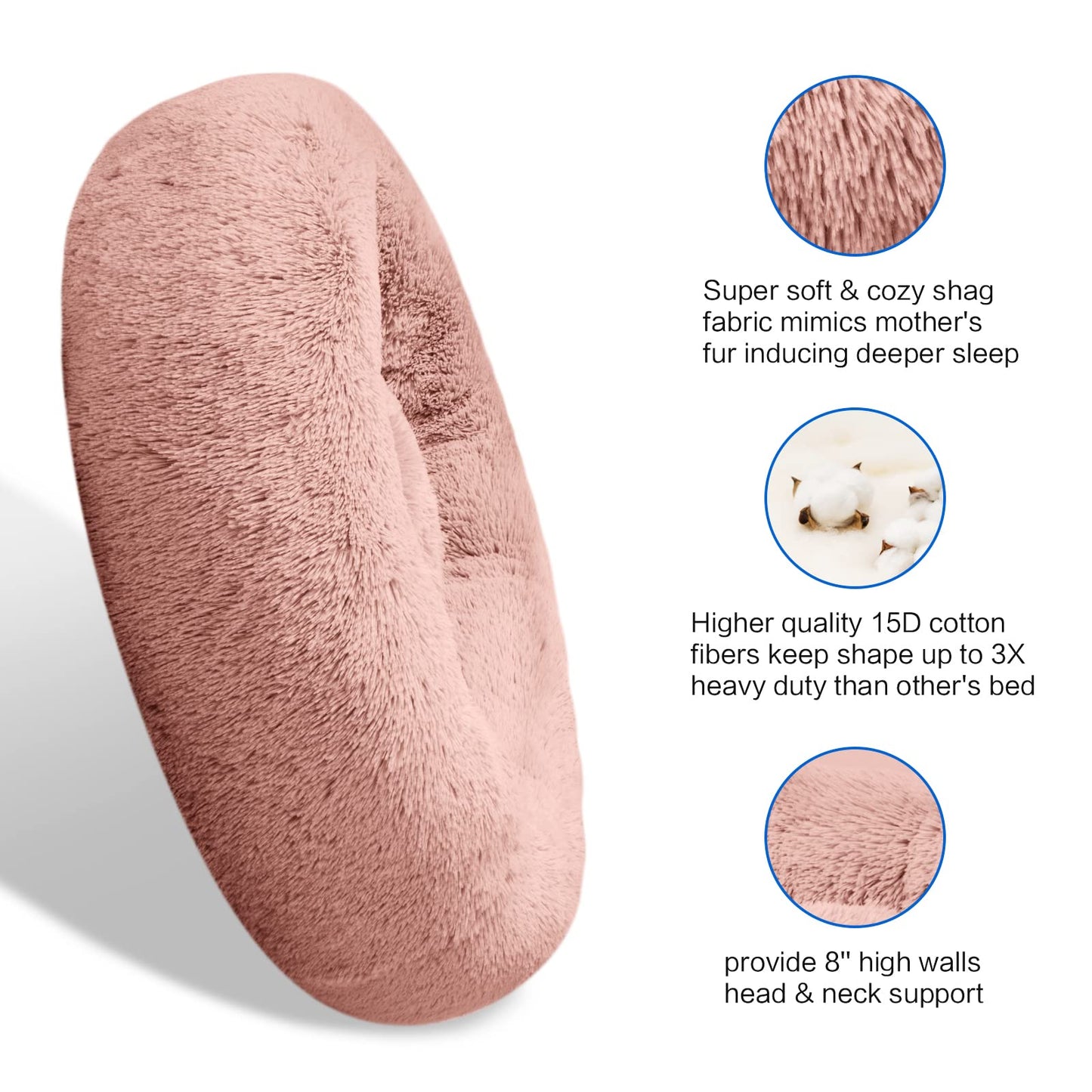 SAVFOX Plush Calming Dog Beds, Donut Dog Bed for Small Dogs, Medium, Large, X-Large & XX-Large, Comfy Cuddler Dog Bed and Cat Bed in Faux Fur, Washable Dog Bed, Multiple Sizes S-XXL