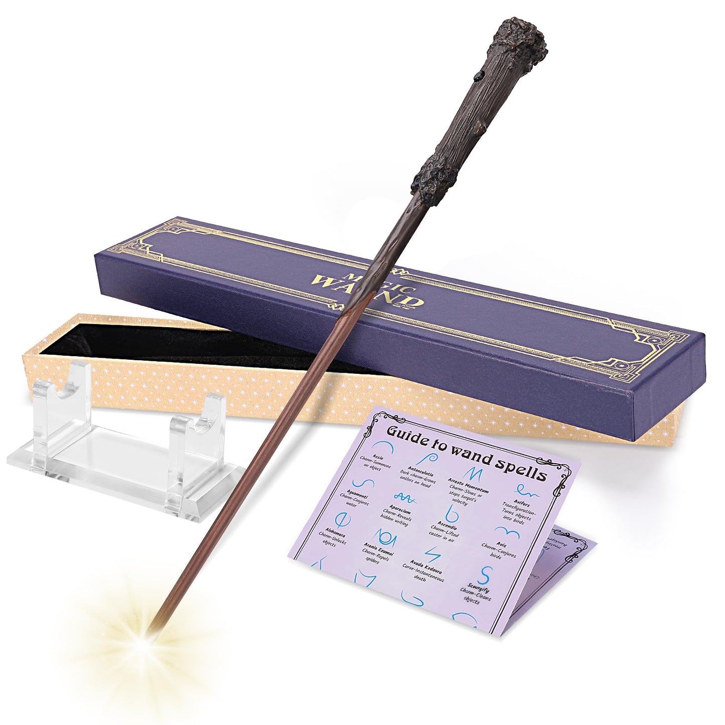 EnrichFun Light Up Wizard Magic Wand Rechargeable Illuminating Witch Wands for Kids Collection Cosplay Halloween, with Acrylic Stand, (Brave)