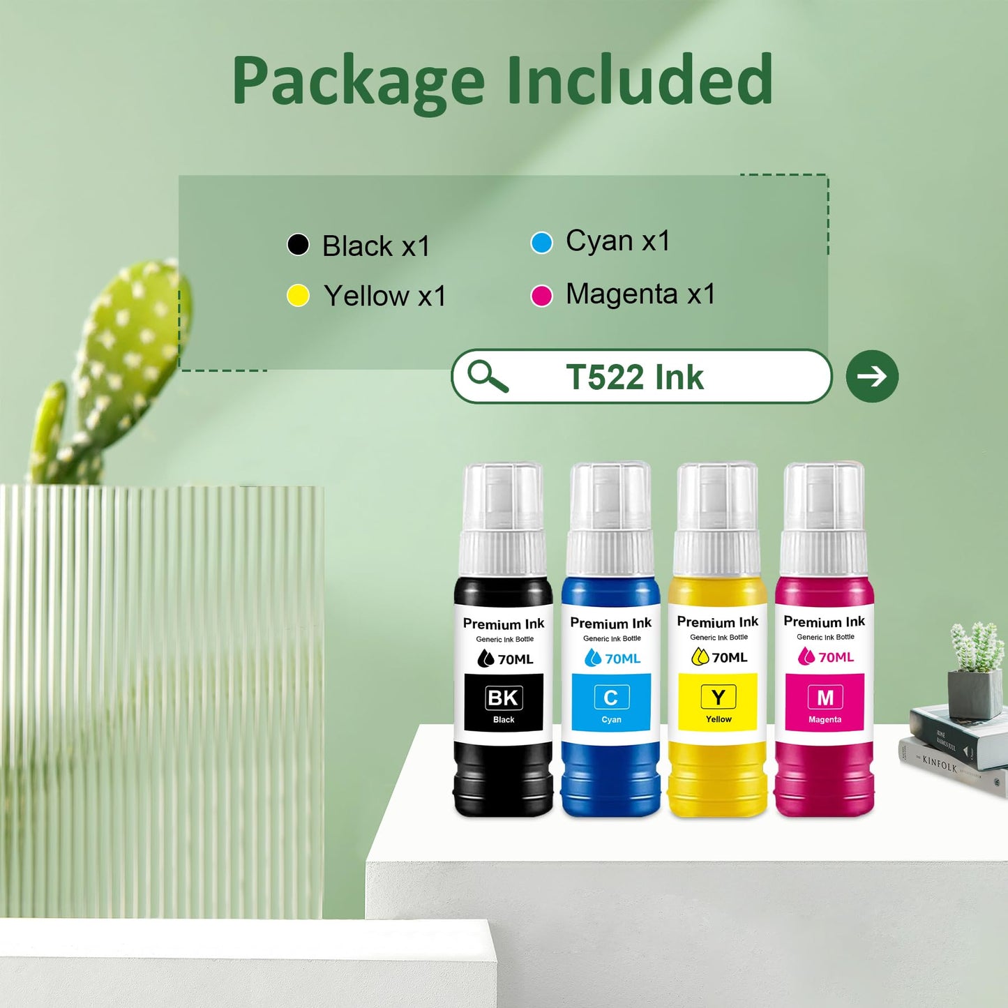 Compatible T522 Ink Refill Bottles Replacement for T522 Ink Bottles Compatible for ET-2400 ET-2720 ET-2800 ET-2803 ET-2840 ET-4700 ET-4800 ET-4810 Printers 4 Pack (1 Black/1 Cyan/1 Magenta/1 Yellow)
