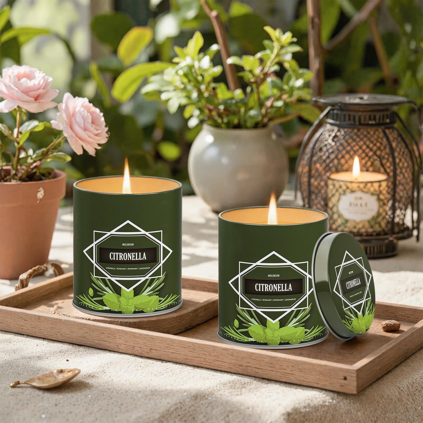 Citronella Candles Outdoor, 4-Pack Citronella Candles for Outside Patio, Camping & Garden, Summer Gifts for Indoor Home Scented, 60-Hour Burn Time, 9 Ounce Each