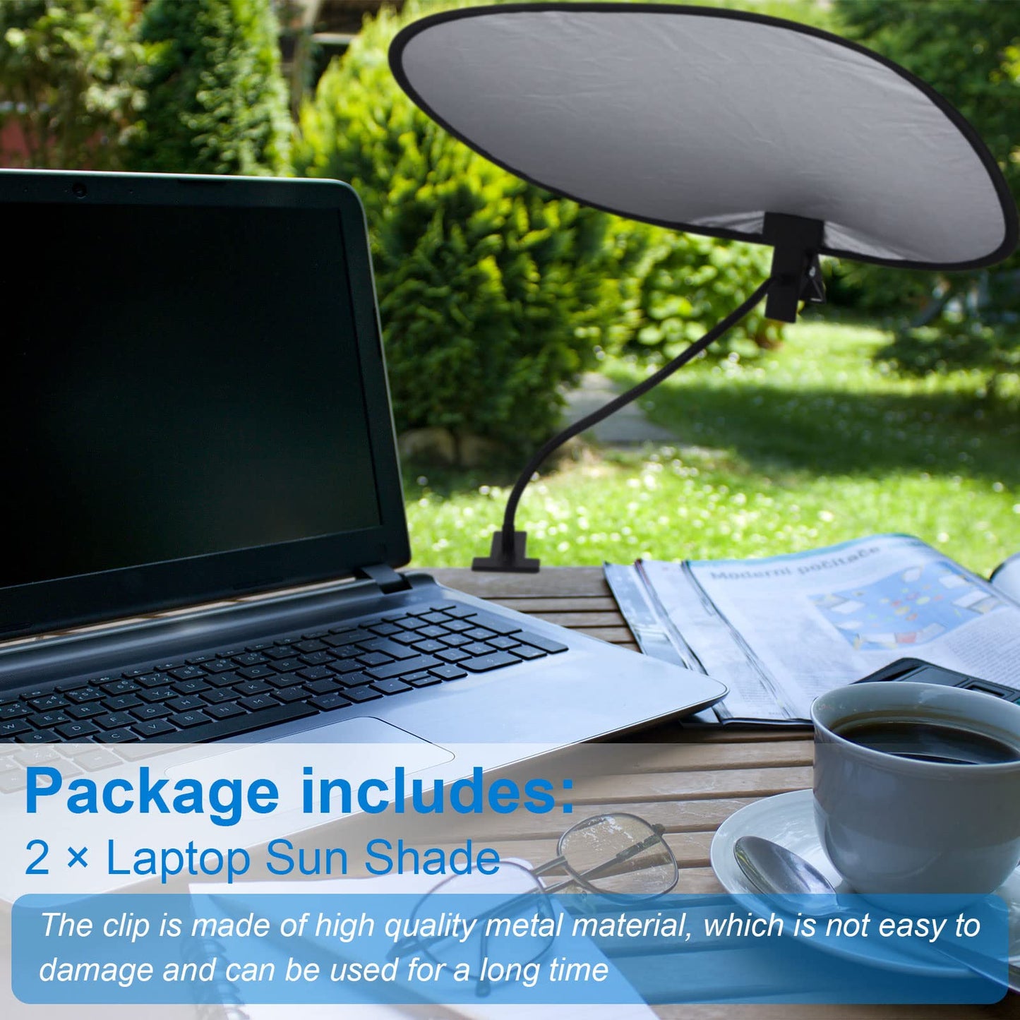 2 Pcs Laptop Sun Shade, Laptop Visor for Working Outside with Flexible and Adjustable Clips Stand Shade Cover for Notebook Portable Computers Beach Chairs, Pets and Strollers