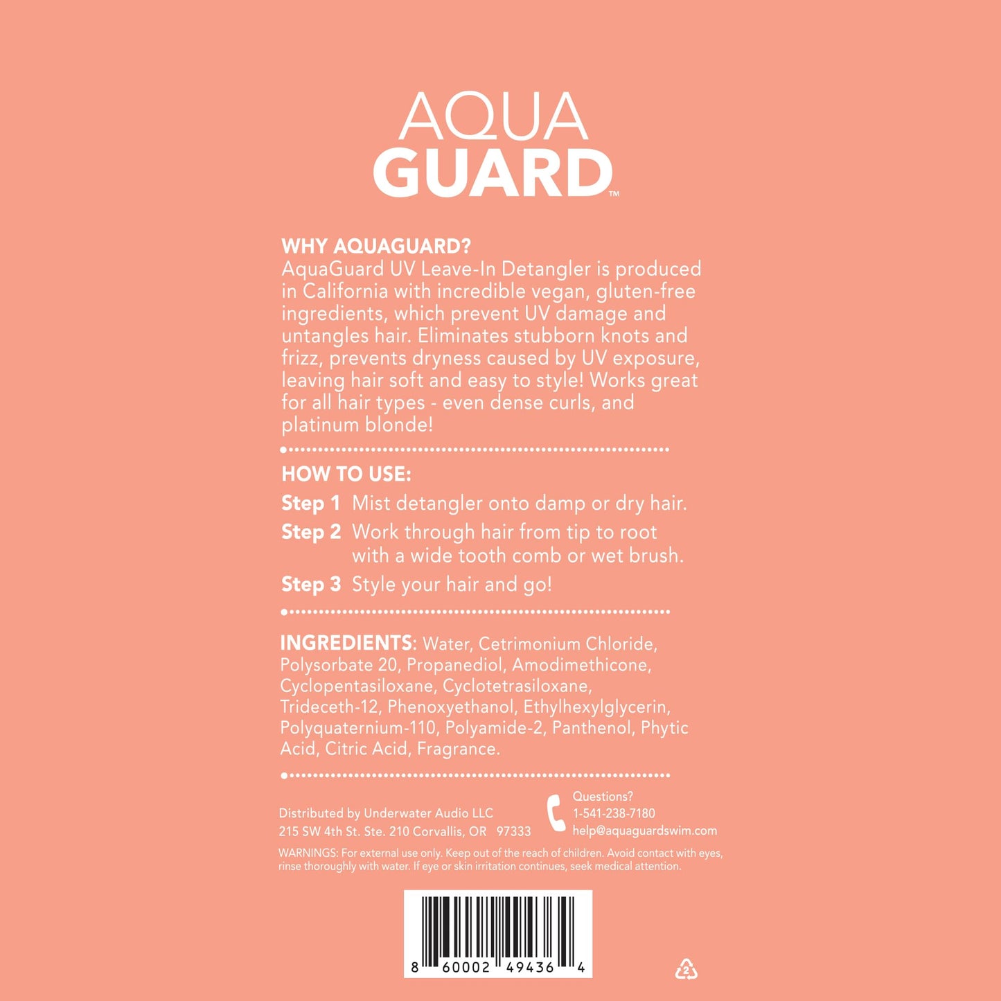 AquaGuard After-Swim UV Leave-In Detangler - Protects Hair From the Sun for Smooth, Silky Feel - Paraben & Gluten Free, Vegan, Color Safe, Leaping Bunny Certified (2-Pack)