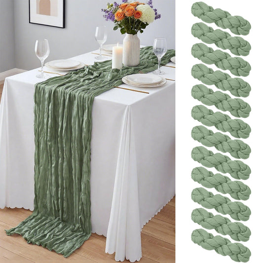 12 Pack Sage Green Cheesecloth Table Runner 10Ft, Gauze Table Runners 21.5 x 120 inch,Semi Sheer Cheese Cloth Fabric Runner Bulk for Wedding,Party,Baby Shower,Bridal Shower