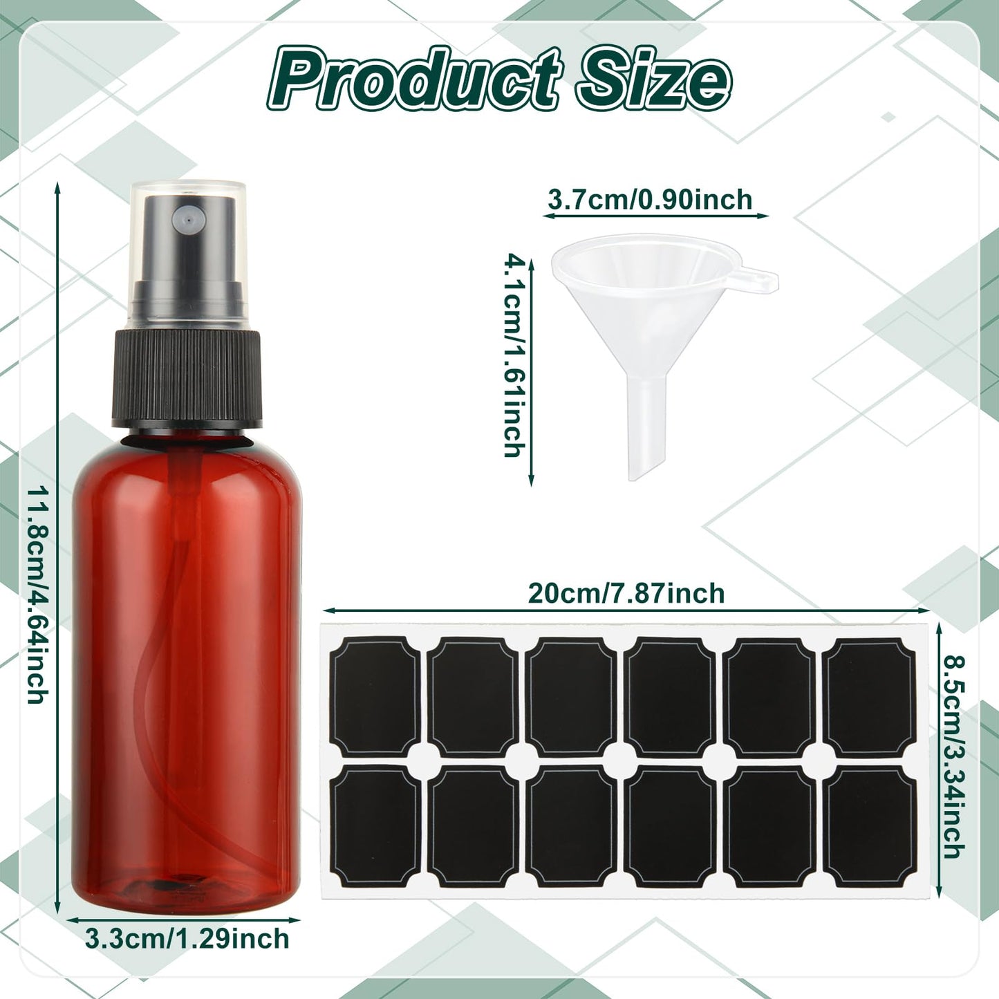 2oz Small Spray Bottle, 60 Pcs Amber Plastic Spray Bottles Fine Mist Mini Spray Bottles Refillable Liquid Containers with Labels and 5 Funnel for Travel, Hair, Perfumes, Plants(60ml)