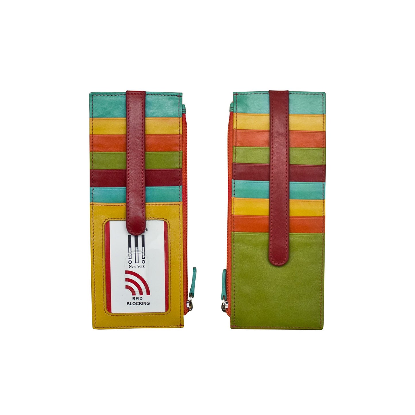 ili New York Citrus Color Leather Card Holder with Zip Pocket and ID Window New