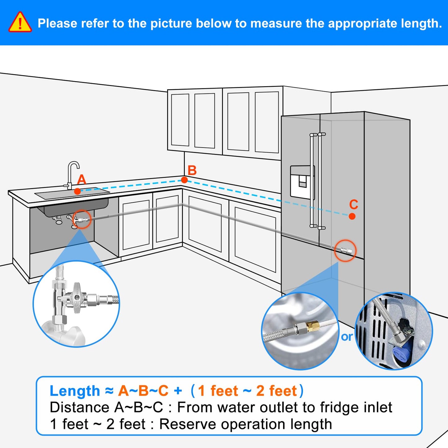 Premium Stainless Steel Braided Refrigerator Water Line - 20FT with Tee Stop Valve, Foodgrade PEX Inner Tube Ice Maker Water Line with 1/4" Fittings