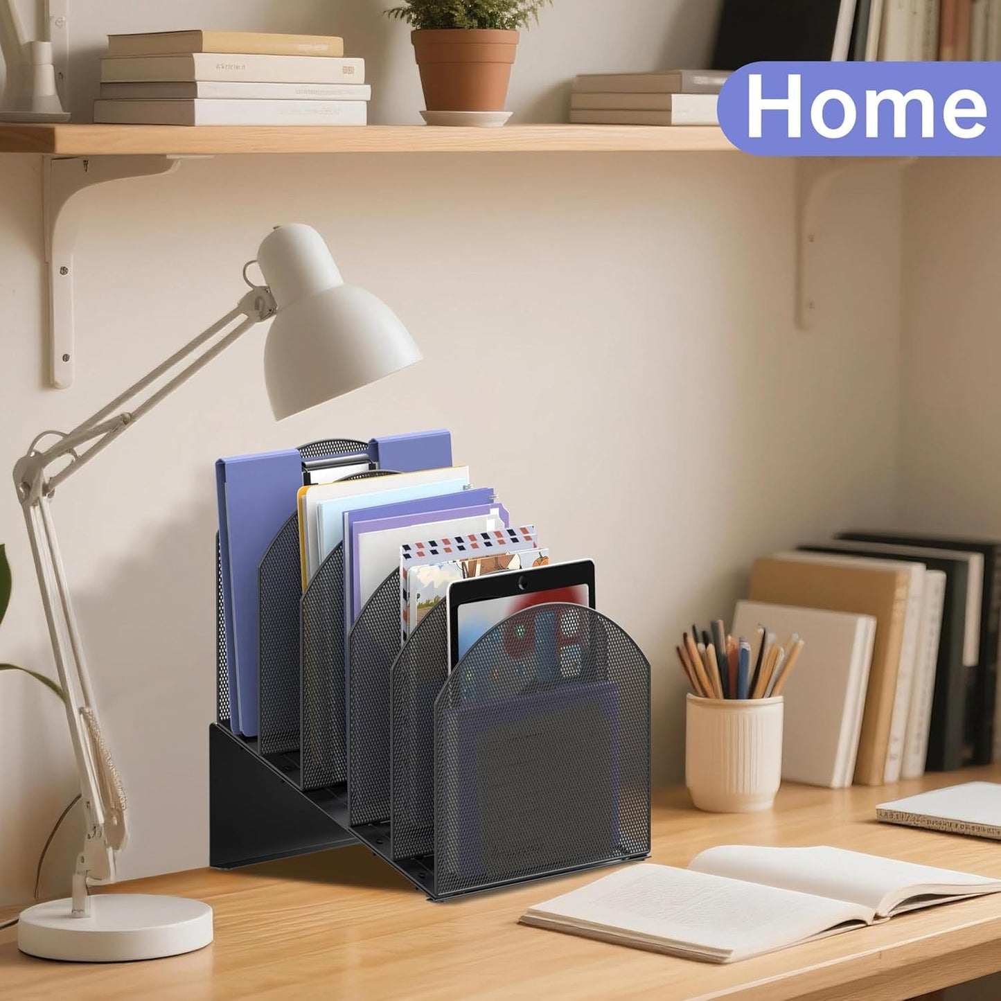 Reeplan 5-Tier Desk File Organizer, Metal Mesh Vertical Desktop File Folder Holder Space-Saving Document Organizer for Office, School, Home (Black?