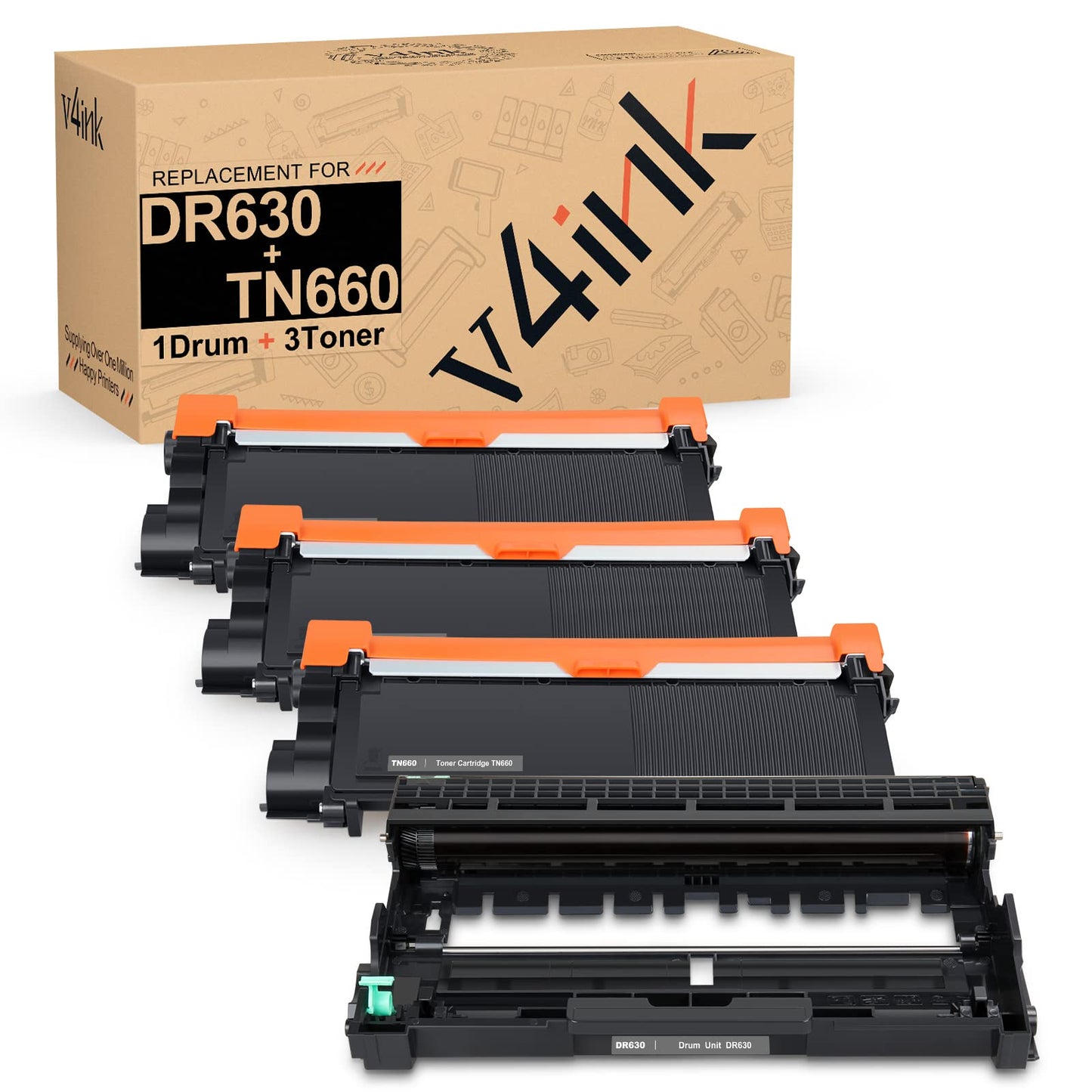 DR630 Drum Unit and TN660 Toner Cartridges Replacement for Brother DR-630 TN-660 Compatible with HL-L2340DW HL-L2300D HL-L2380DW MFC-L2700DW DCP-L2540DW HL-L2320D MFC-L2720DW Printer(1 Drum+3 Toner)