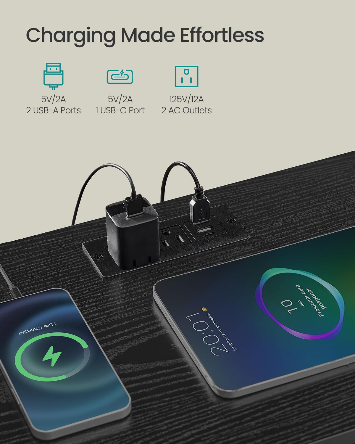 SONGMICS BELLAH Collection - Nightstand with Charging Station and APP-Controlled Adjustable LED Lights, Bed Side Table, 2 Drawers and Open Shelf, Bedroom, Ink Black and Ebony Black ULGS302BH04