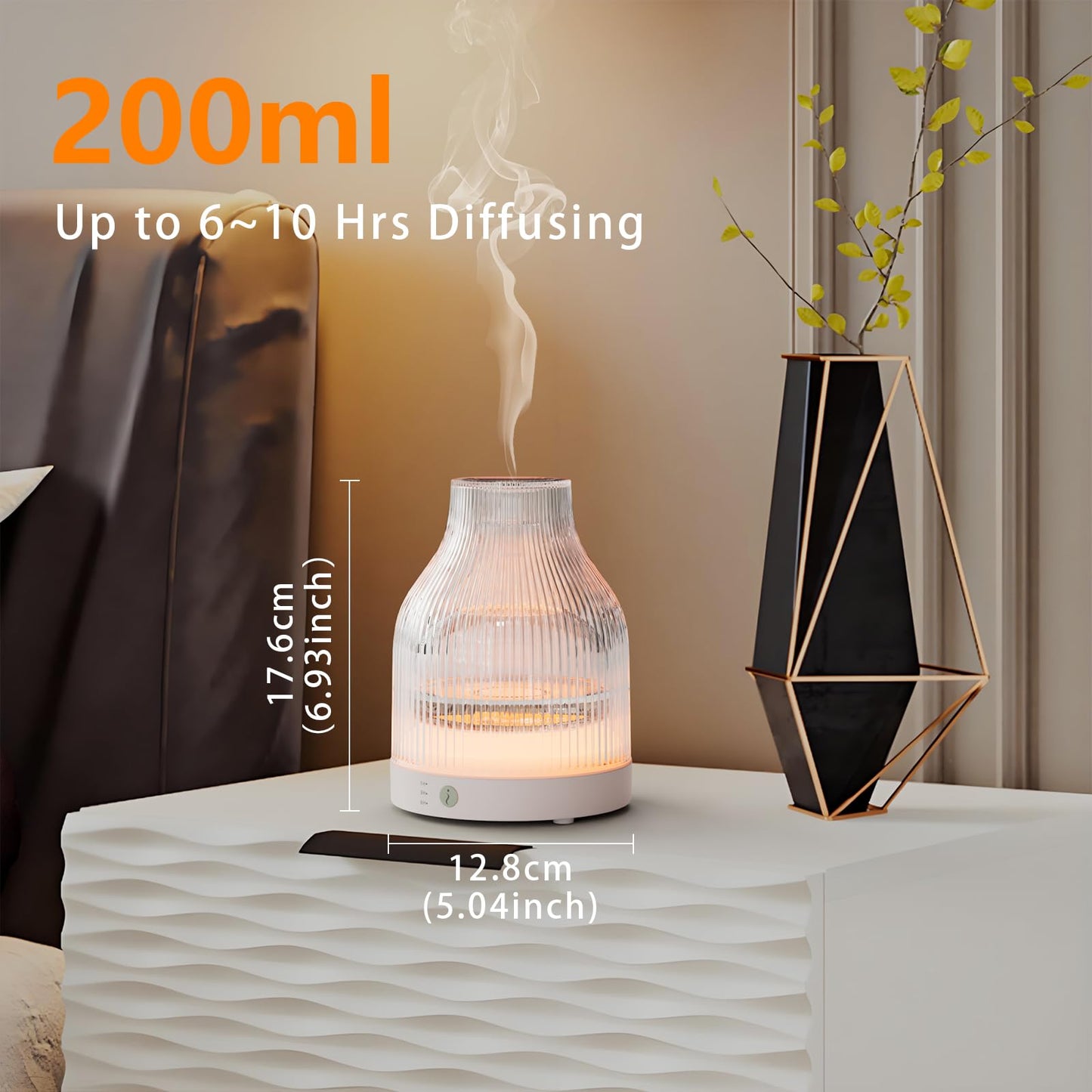 SOICARE 200ml Glass Reservoir Essential Oil Diffuser with Glass Dome Ultrasonic Aromatherapy Diffuser with Four Timer Colorful Light Auto-Off for Gift Home Office Bedroom