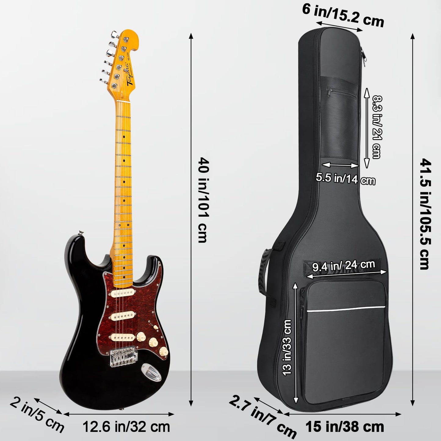 LETSROCK 38 40 41 Inch Electric Guitar Bag, Electric Guitar Gig Bag 0.35 Inch Waterproof Thick Padding Backpack Soft Electric Guitar Case Dual Adjustable Shoulder Strap Pocket & Back Hanger Loop