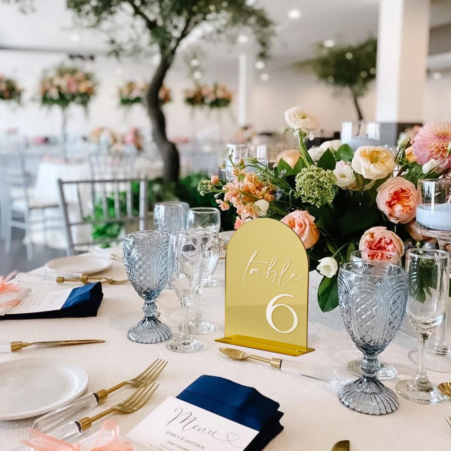 HOODO Gold Mirror Acrylic Wedding Table Numbers 1-30 with Stands, 5"x7" Arched Acrylic Signs and Holders, Modern Luxury Style