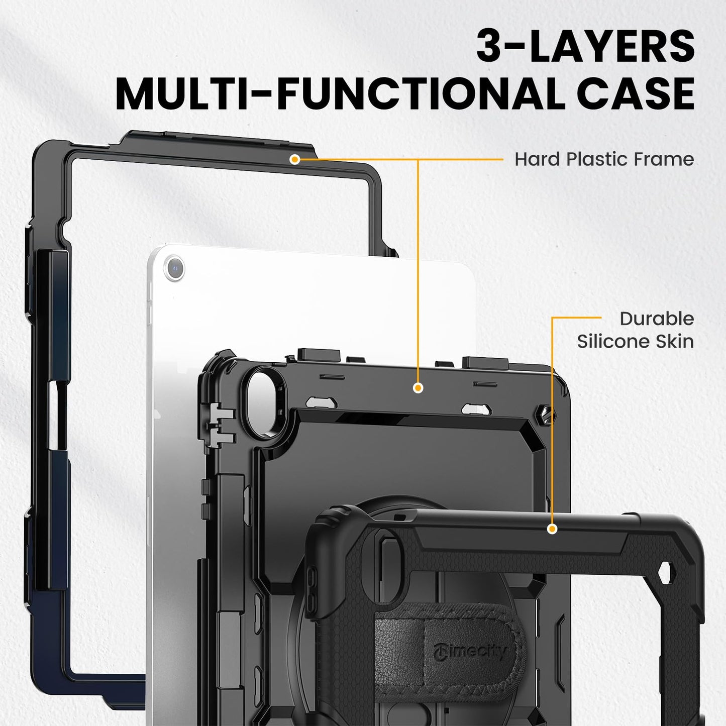 Timecity Case for iPad Air 13 Inch 2024/2025(M2/M3) with Screen Protector/360° Rotating Stand/Soft Hand Strap/Pencil Holder Should Strap Shockproof for iPad Air 13" -Black