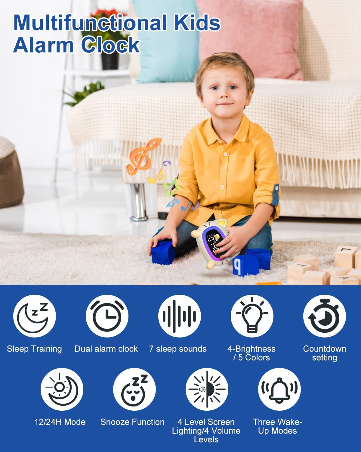 Uplayteck Kids Alarm Clock Ok to Wake and Grow Clock for Kids with 5 Adjustable Light and 4 Level Sounds Toddler Sleep Trainer for Boys and Girls Bedrooms