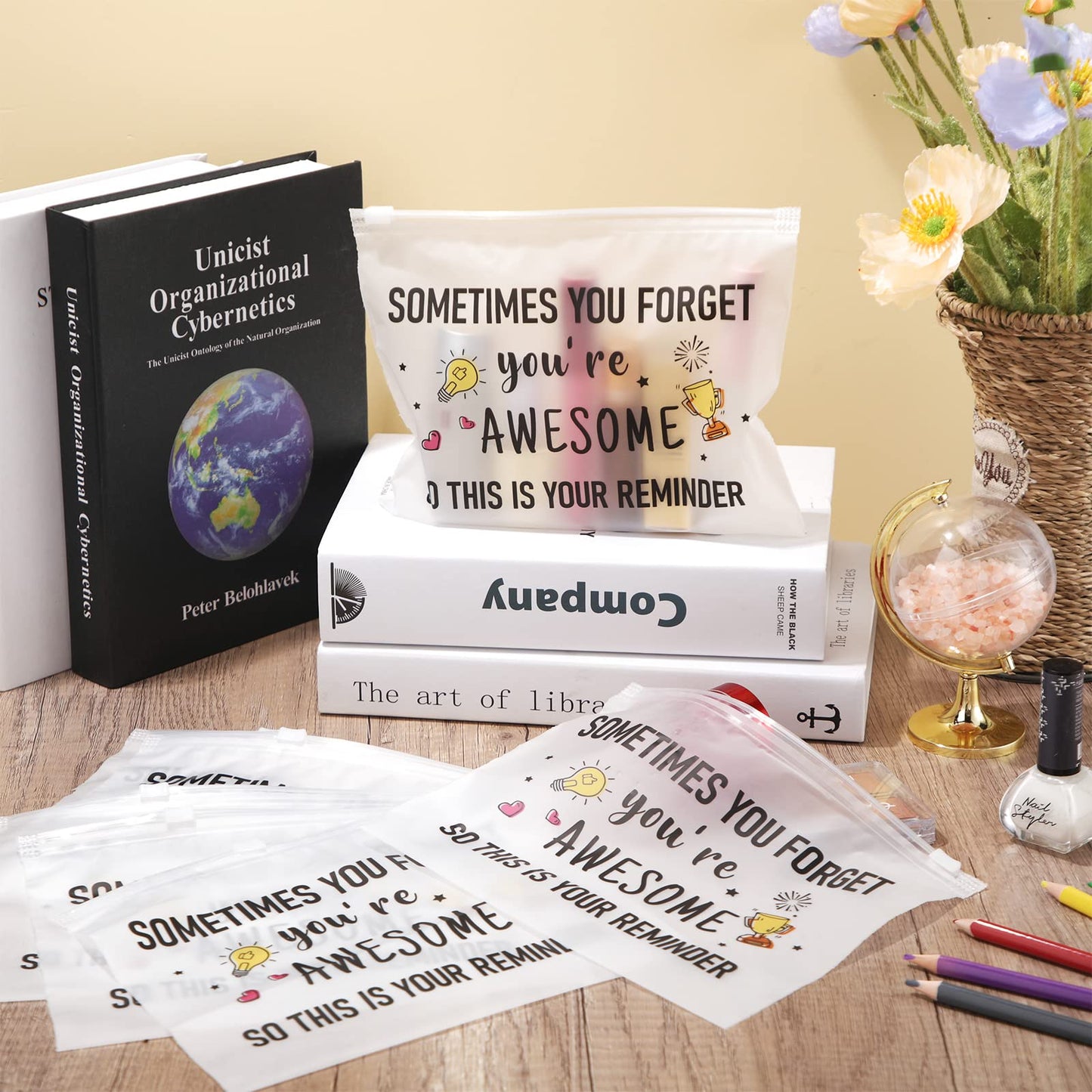 100 Pcs Inspirational Gifts for Girls Women Travel Cheer Makeup Bag Bulk Loved Quotes Cosmetic Bags with Zipper Thank You Encouragement Birthday Gift Bag for Nurse Teacher Friend (You're Awesome)