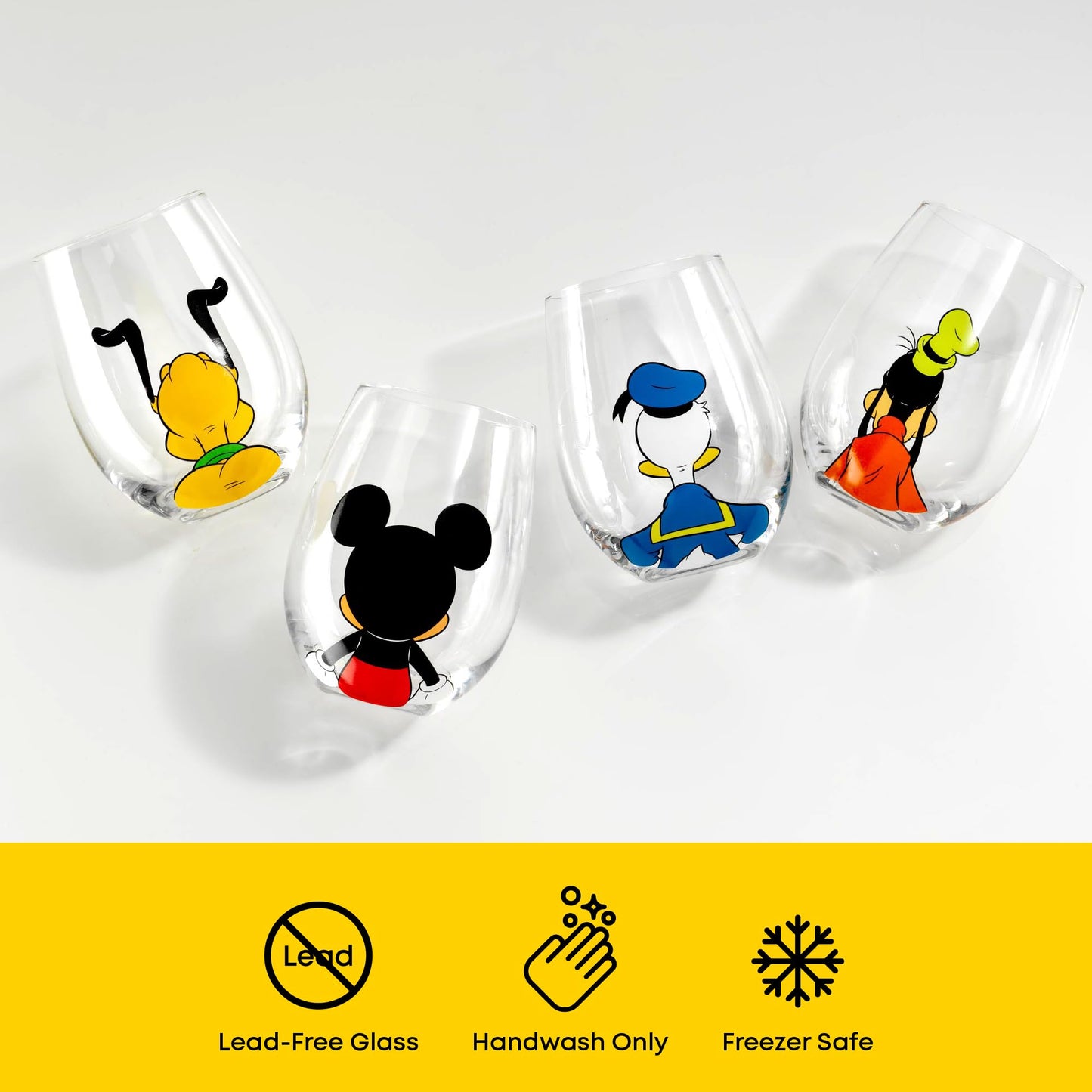 JoyJolt Disney Mickey Mouse Squad Collection Tumblers. 15oz Stemless Wine Glasses Set of 4 Stemless Drinking Glasses. Gifts Stuff, Wine Glass Mickey Mouse Cup Set