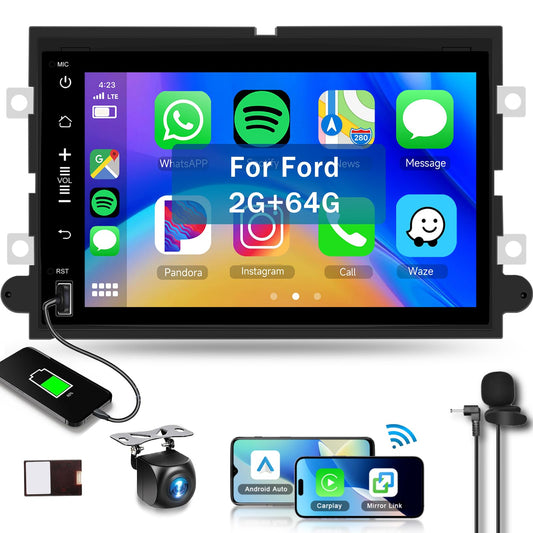 2+64G Android 13 Car Radio for Ford F150/F250/F350 2004-2014 Car Radio Wireless Carplay/Android Auto,Car Stereo 9inch Touch Screen GPS Navi WiFi Bluetooth FM/RDS MirrorLink SWC+Backup Camera&Mic