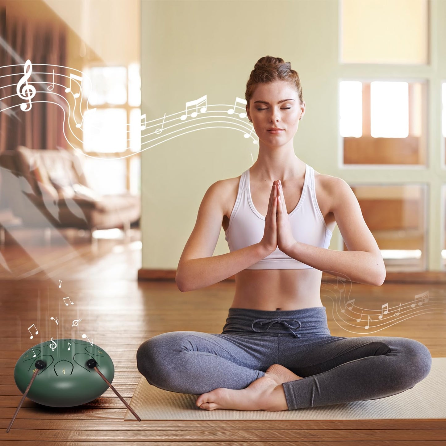 Rain Drum for Outside Garden, 6 Inches 8 Notes Steel Tongue Chakra Drum, Balmy Meditation Panda Drum, Musical Instruments for Kids, Adults Gift Sound Healing (Green)