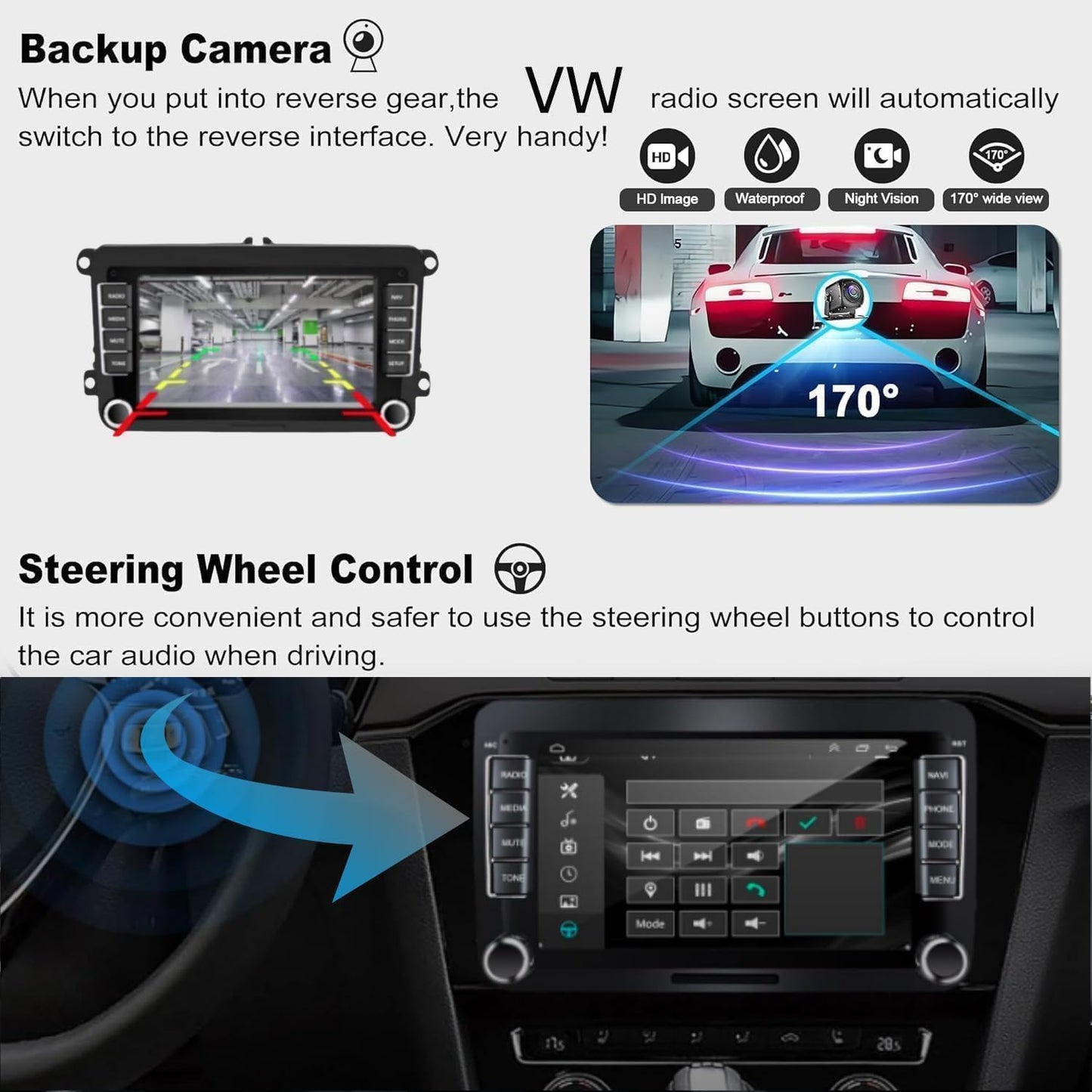 (4G RAM 64G ROM) Car Radio for VW Passat MK5 MK6 Jetta Golf tiguan, Android 13 7 Inch 5G WiFi Volkswagen Stereo Support Carplay/Android Auto,GPS Navigation with Bluetooth,Backup Camera,SWC/FM Radio