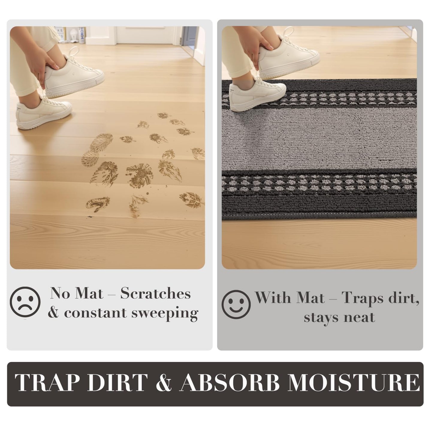 hicorfe Indoor Door Mat,32"x48"Non Slip Absorbent Front Doormat,Mud Trapper Washable Inside Entryway Rug,Low-Profile Floor Mats Rubber Backing Welcome Entrance Rug,Dark Grey