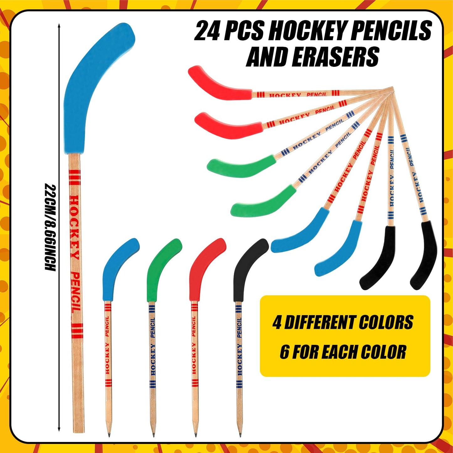 Kisston 48 Pcs Hockey Party Favors Include 24 Mini Notebooks Sports Notepads and 24 Pencils with Eraser Hockey Favors Pencils Gifts for Teacher Office Reward