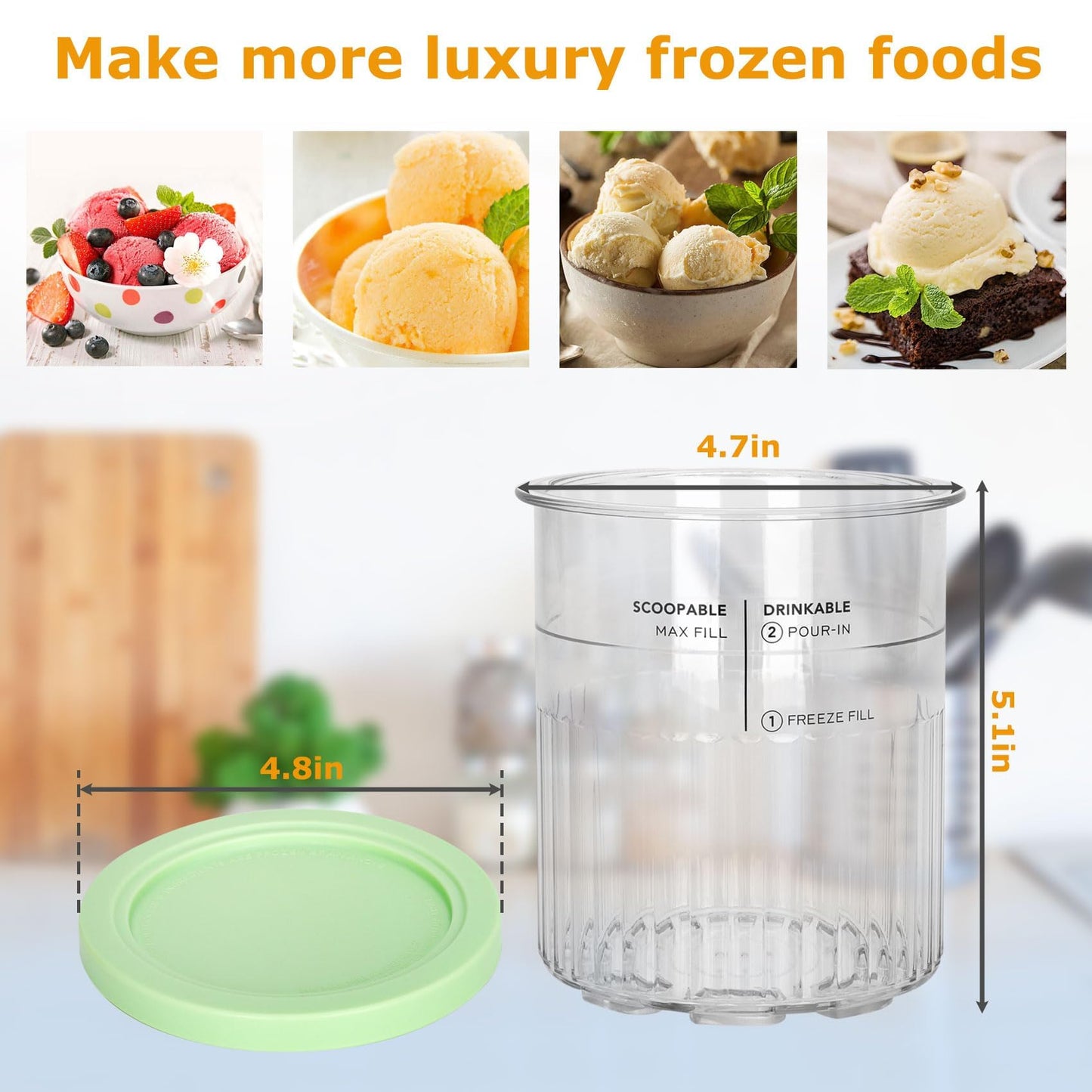 Containers Replacement for Ninja Creami Pints and Lids & Scoop - 4 Pack | Compatible with NC500/NC501AMZ Series | BPA-Free, Dishwasher-Safe, Leak-Proof Pints for Homemade Ice Cream