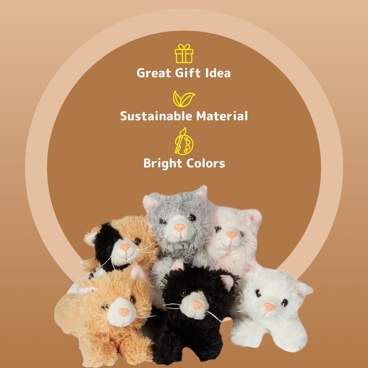 Prextex Pack of 6 Realistic Looking Plush Cats 6 Inches Long