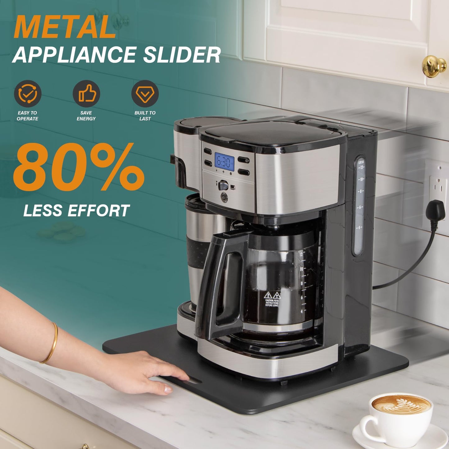 ANBOXIT Metal Appliance Slider, Sliding Tray for Coffee Maker,360° Effortless Movement,Small Appliance Rolling Tray for Counter, Coffee Pot Slider, Wide - Medium (13"D x 14"W)
