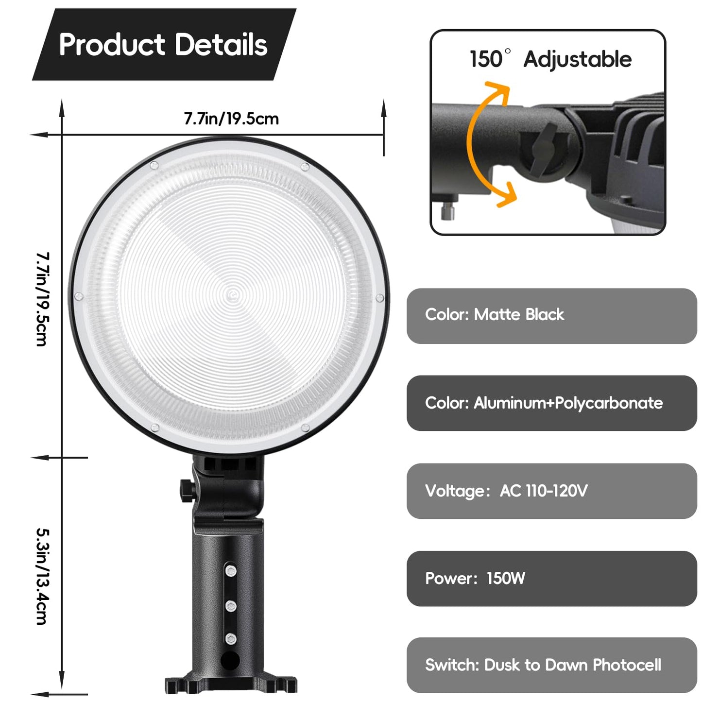 MOONTIP LED Barn Light 2 Pack 150W 20000LM Dusk to Dawn Outdoor Lighting, LED Yard Light Outdoor with 150° Adjustable Photocell, 6500K Daylight, IP66 Waterproof Area Street Light for Garage Warehouse