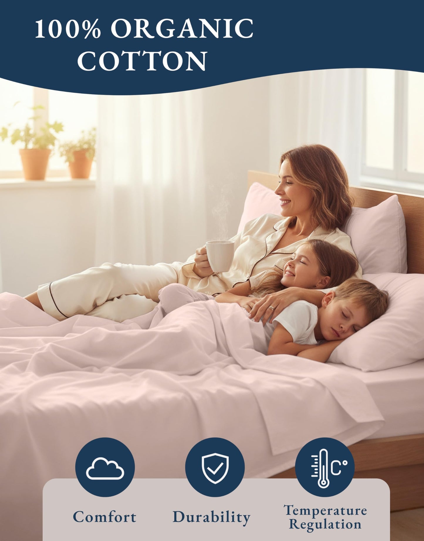 Lane Linen 100% Organic Cotton Queen Sheet Set, 4-Piece Percale Bed Sheets for Queen Bed - Soft, Breathable, Hypoallergenic, Deep Pocket Fits Mattress Up to 15" Deep, Hotel Quality Sheets - Rose
