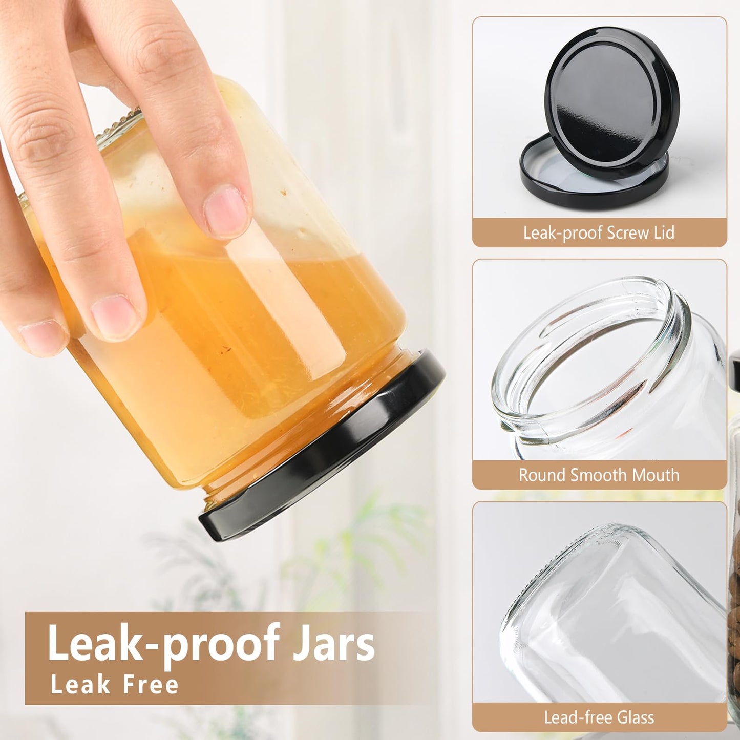 BPFY 24Pack 8oz Glass Jars with Lids, Clear Pot Masson 240ml, Small Jam Jars with Leak Proof Lids for Jelly, Honey, Pickles, Spice