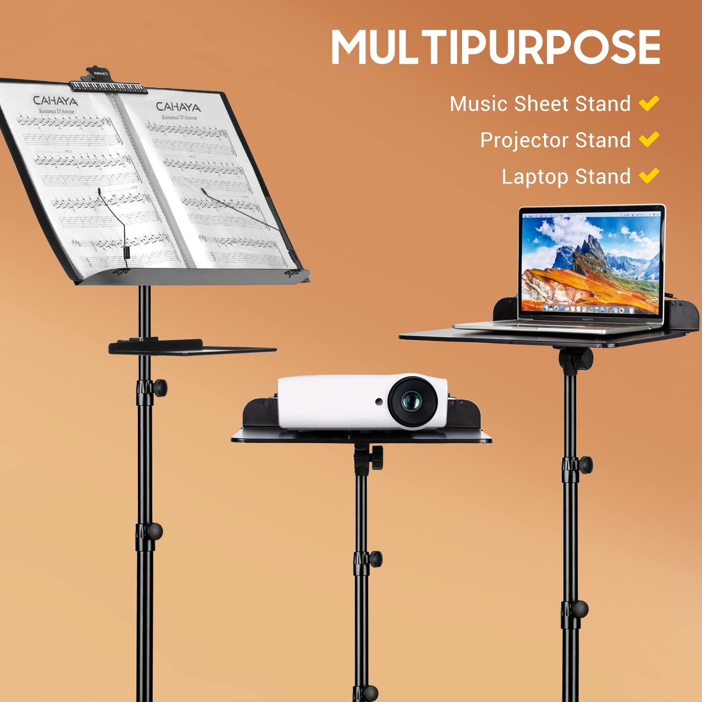 CAHAYA Dual Use Sheet Music Stand with Clamp-on Tray & Desktop Book Stand Including Music Stand with Shelf, Sheet Music Folder, Carrying Bag,and Clip for Guitar, Ukulele, Violin Players CY0194+CY0320