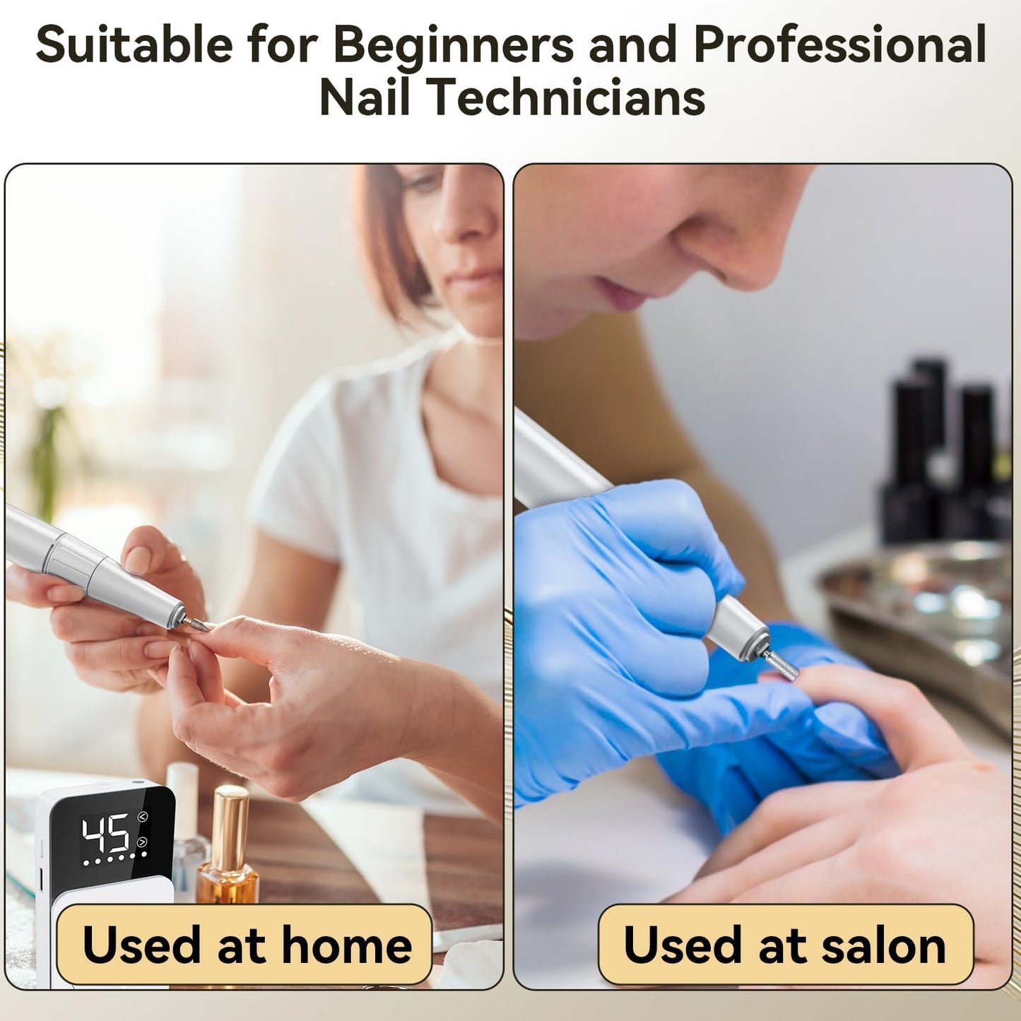 Cadrim Electric Nail Drill Professional 45000RPM, 2025 Upgraded-Speed Control Disc,Rechargeable Electric Nail File for Acrylic Gel Nails, Portable Nail Drill Kit, Efile Nail Machine for Salon Home