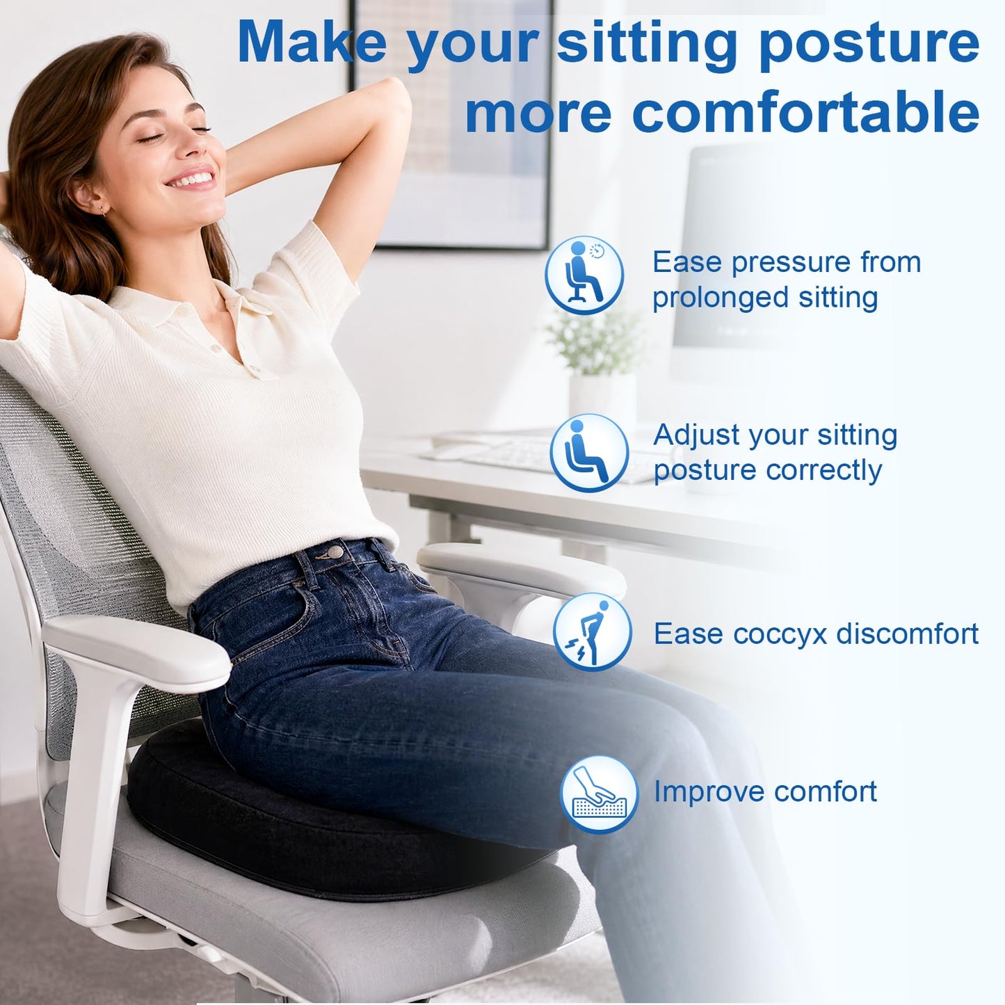 Donut Pillow Seat Cushion for Tailbone,Hemorrhoid Pillow for Office, Home & Wheelchair,Ergonomic Memory Foam Butt Seat Cushion Used in Coccyx, Sciatica, Pregnancy, Postpartum Recovery
