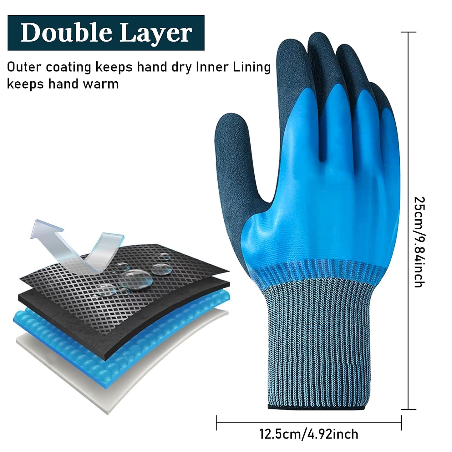 12 Pairs Waterproof Work Gloves, Double Coated Working Gloves Non-slip Working Gloves Bulk, Work Gloves with Grip for Gardening Car Cleaning Fishing
