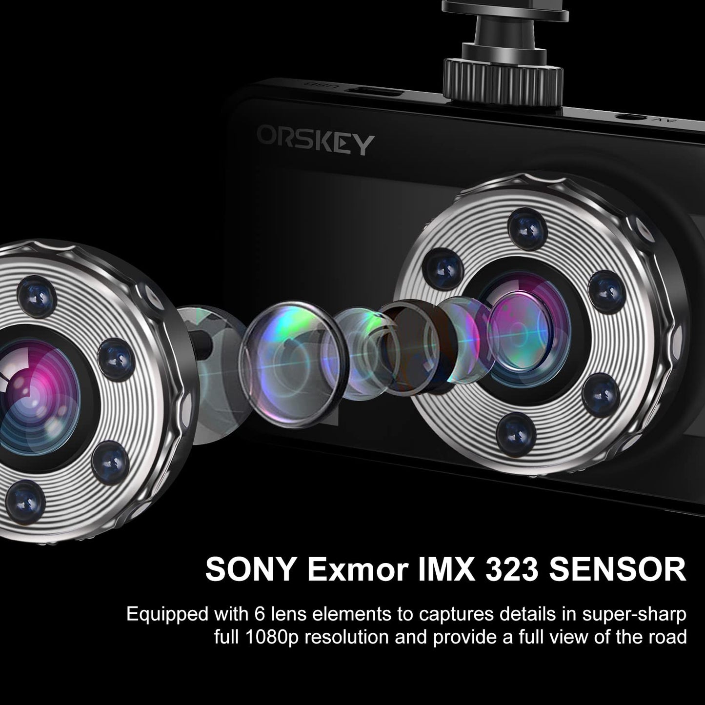 ORSKEY Dash Cam 1080P Full HD Car DVR Dashboard Camera Video Recorder in Car Camera Dashcam for Cars 170 Wide Angle WDR with 3.0" LCD Display Night Vision G-Sensor