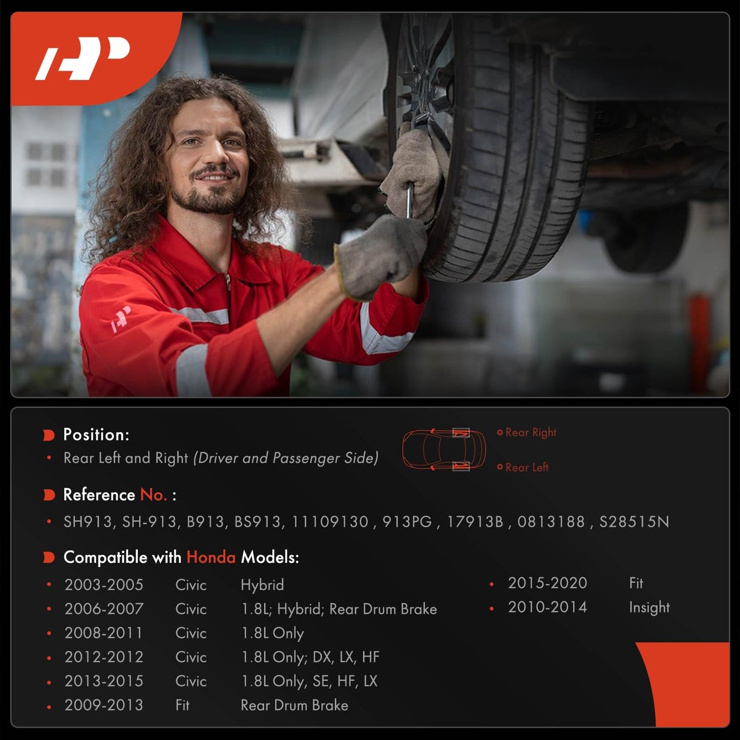 A-Premium Set of 4 Rear Brake Shoes Set Compatible with Honda Civic 2003-2015, Fit 2009-2013/2015-2020, Insight 2010-2014