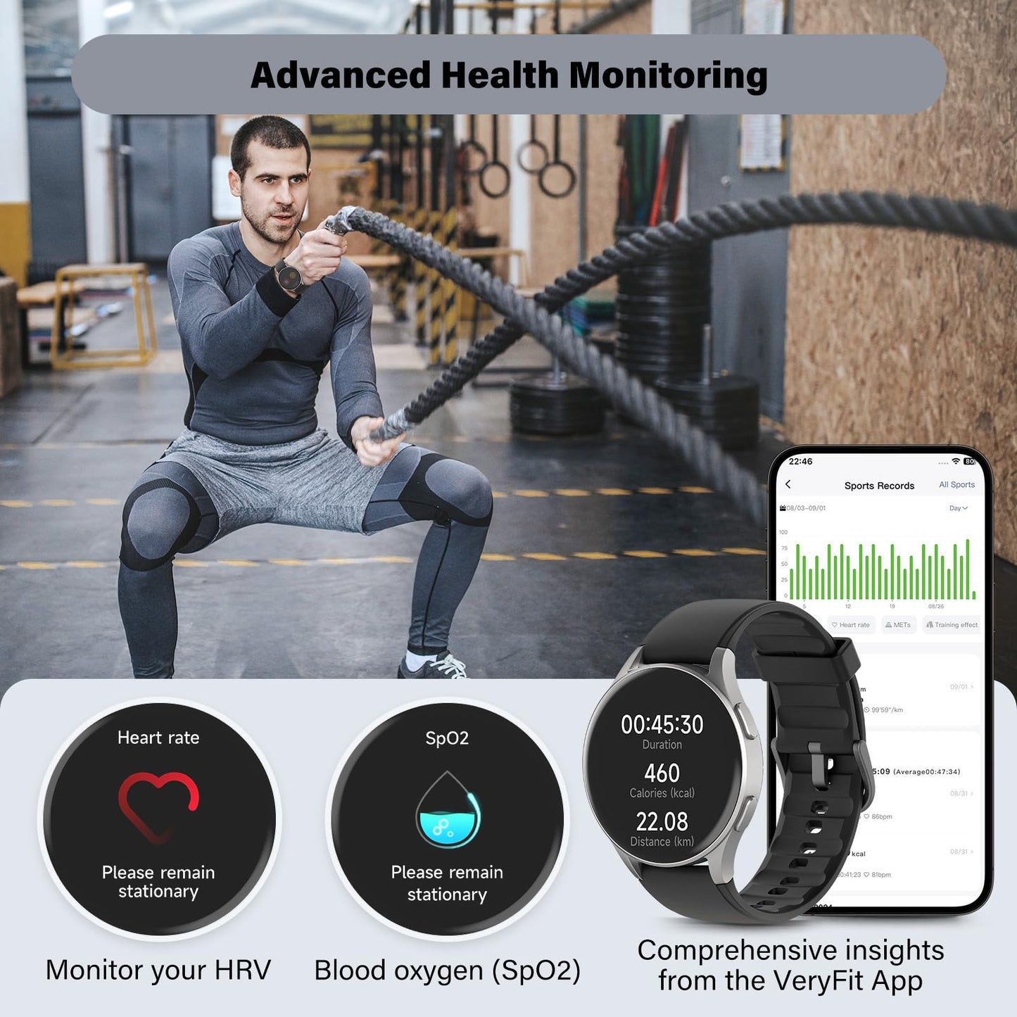 QIPOPC Smart Watch for Women Men, Built-in Alexa, GPS, HRV, VO2 Max, Blood Oxygen, Sleep & Stress Monitor, Compass, Altimeter, 1.32" AMOLED, Fitness & Women’s Health, iOS Compatible (Black, 43mm case)