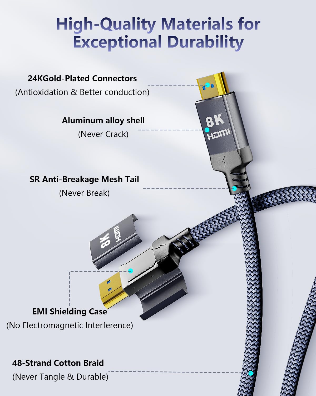DavVision 8K Fiber Optic HDMI Cable 33 Feet, Long HDMI 2.1 Cable Slim High Speed Unidirectional 8K@60Hz HDMI Braided Cord Support eARC/Dynamic HDR/HDCP/3D,Compatible with PS5 PS4/HDTV/Xbox Series