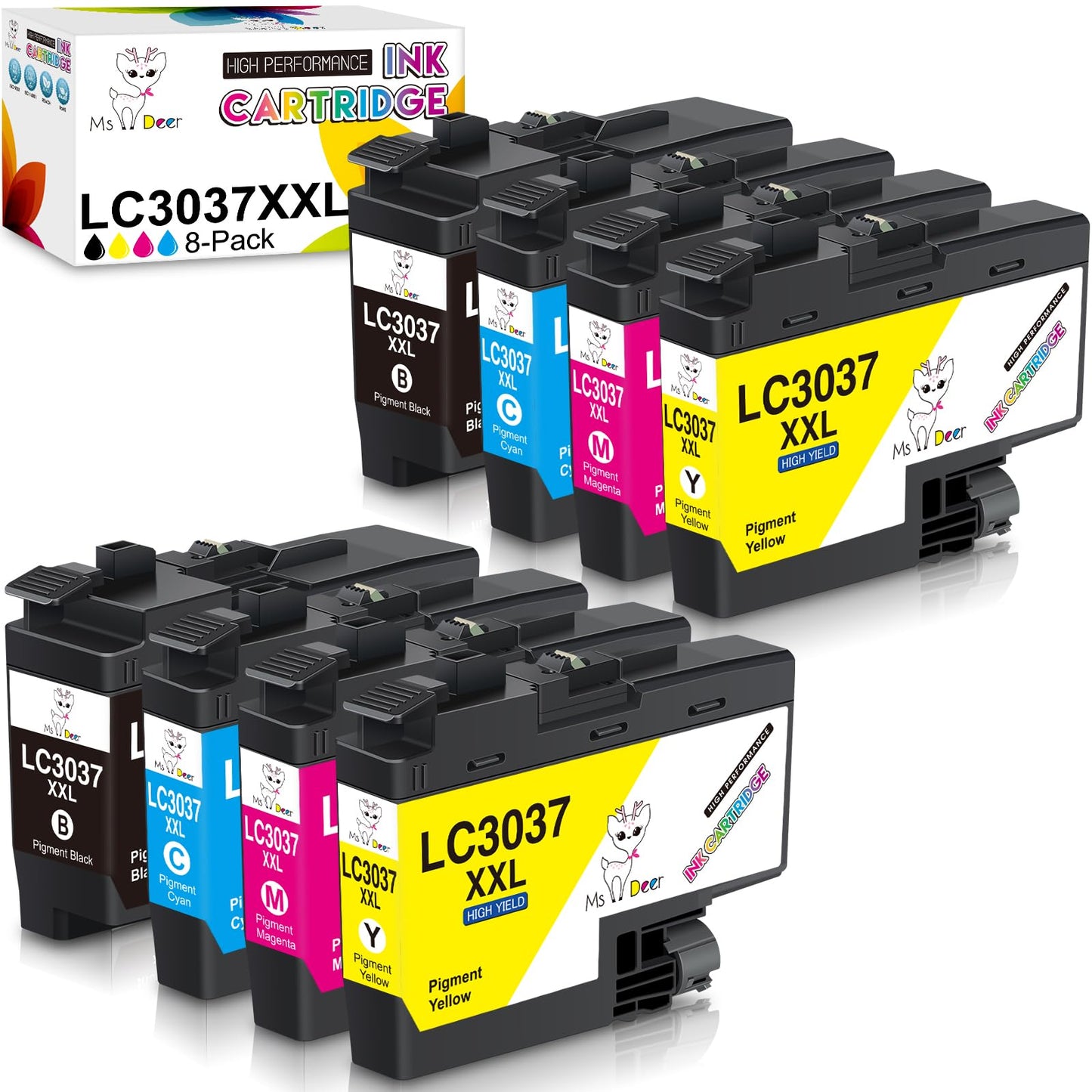 Miss Deer LC3037 BK/C/M/Y Ink Cartridges Compatible Replacement for Brother LC3037XXL LC 3037 XXL LC3039XXL Work for Brother MFC-J5945DW MFC-J5845DW MFC-J6545DW MFC-J6945DW Printer(8-Pack, 2BK2C2M2Y)
