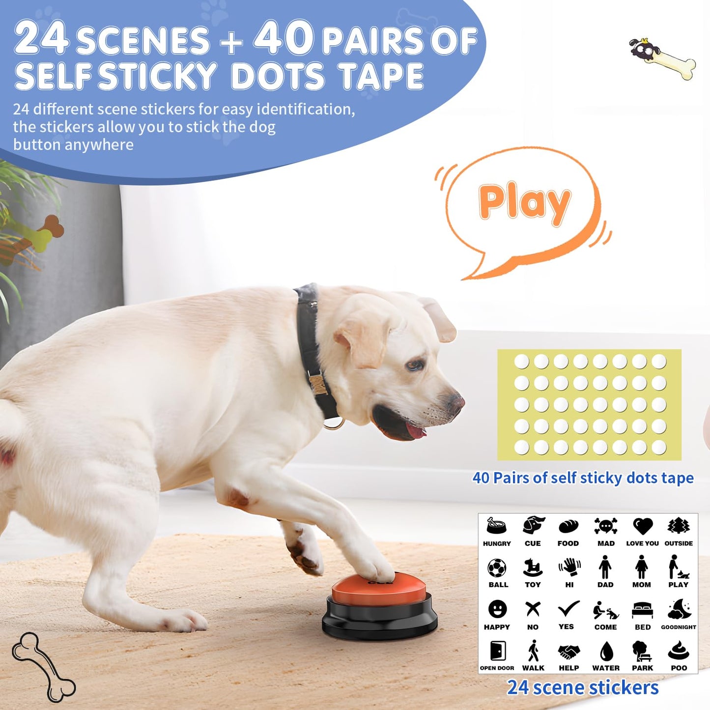 Dog Buttons for Communication,8 PCS 30s Recordable Voice Pet Training Button,with Training Manual Book+16 AAA Batteries+24 Scene Modes+1Dog Button Mat (Dog Buttons for Communication)