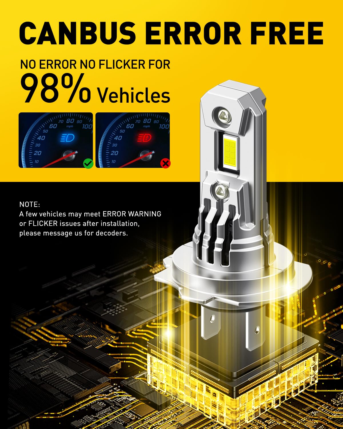 AUXITO 2025 Upgraded H7 LED Headlight Bulbs, 700% Brighter, 6500K White, Wireless 1:1 Mini Size H7ll Headlight LED Bulb, No Adapter Required, Non-Polarity, Plug and Play, Pack of 2