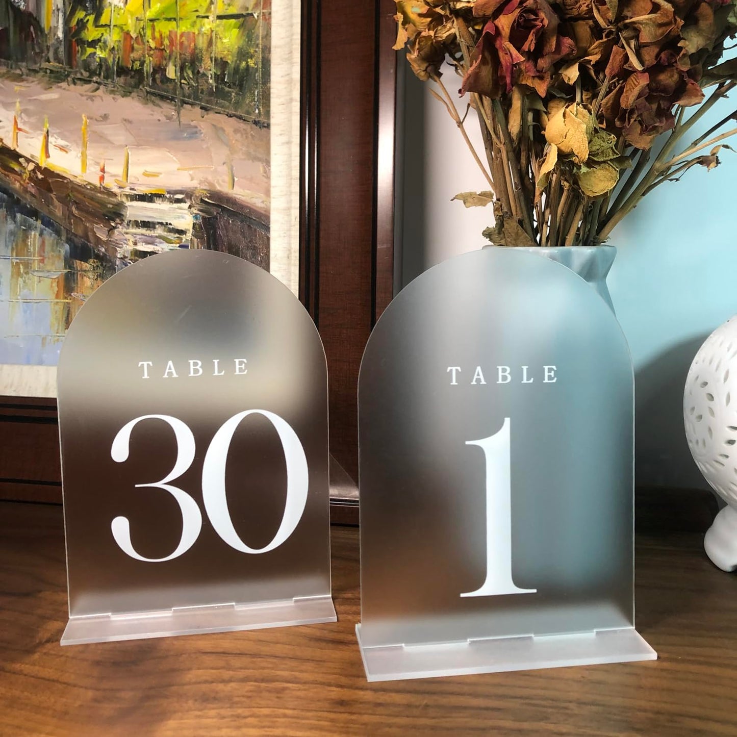 1-30 Wedding Table Numbers,Acrylic Table Numbers for Wedding Reception, 5x7Inch Acrylic Mirror Table Numbers with Stand, Frosted Arch Wedding Table Numbers with Holders, Perfect for Centerpiece,