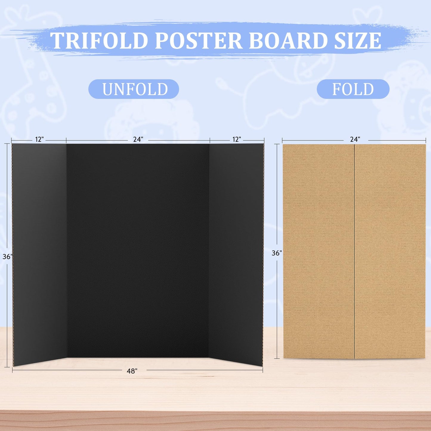 AKONEGE 4 Pack 36" x 48" Trifold Poster Board for Presentation, Black Corrugated Cardboard Large Tri Fold Poster Board for Science Fair, Office & School Projects, Photo Displays, Exhibitions Event