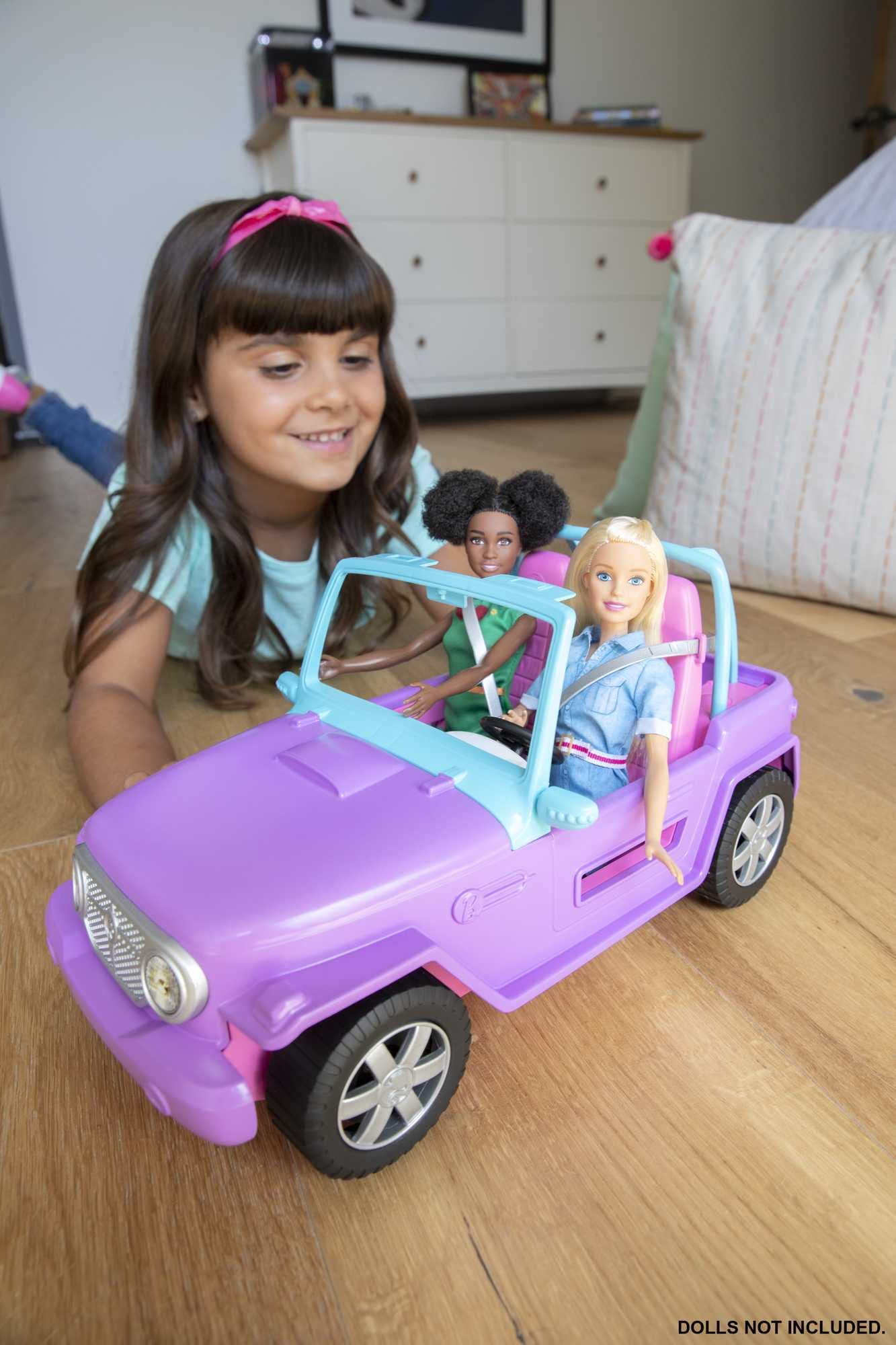 Barbie Off-Road Vehicle, Purple with Pink Seats and Rolling Wheels, 2 Seats, Toy for 3 to 7 Year Olds