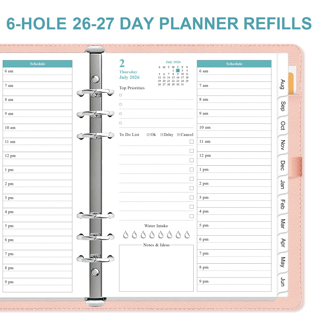 2026-2027 Planner Refills for A5 Binder - One Page a Day Daily & Monthly Planner, July 2026 - June 2027, Prioritized, To Do List, Notes, Appointment Planner, 6 Hole Punched, 5.8" x 8.3"