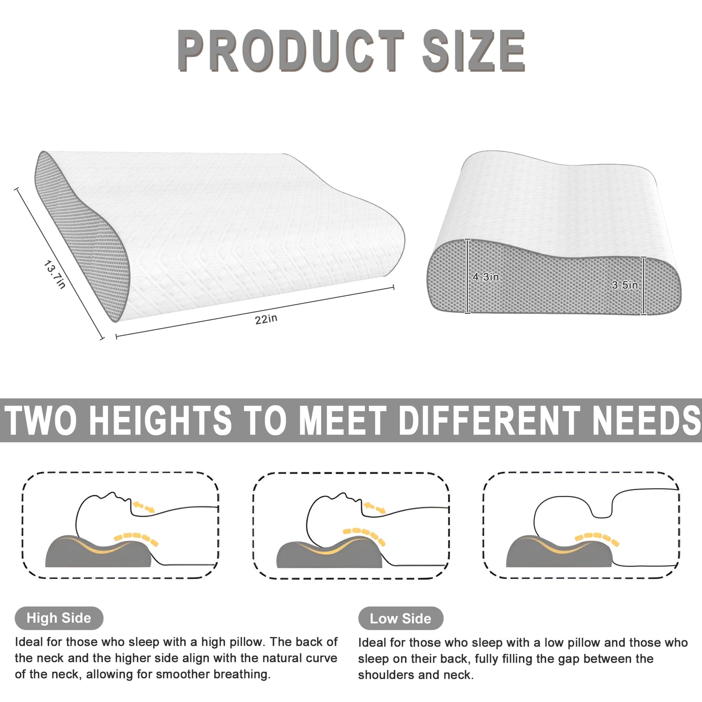 Cervical Pillow for Neck Pain Relief, Memory Foam Pillow, Ergonomic Adjustable Contour Bed Pillow for Side, Back & Stomach Sleepers (22 * 13.7inch)