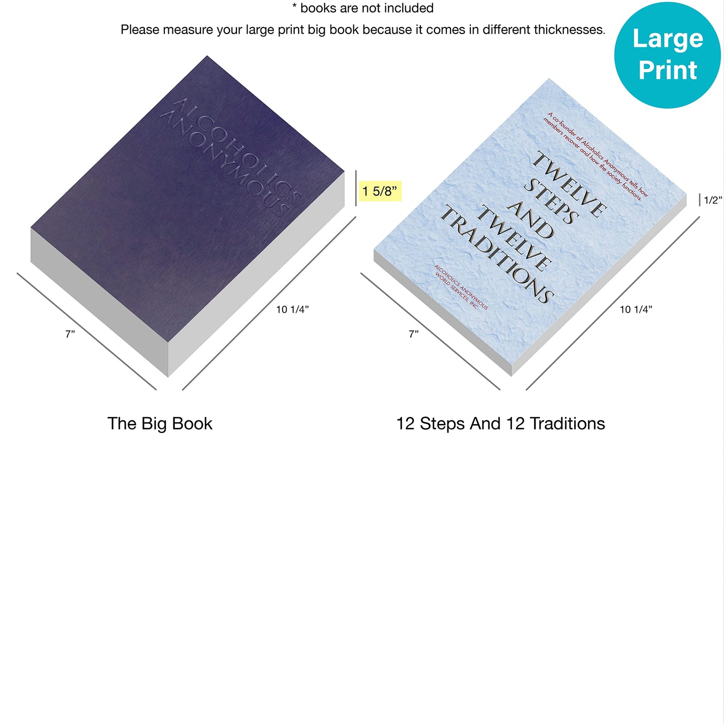 GALILEO® Large Print Double AA Big Book Cover & 12 Steps & 12 Traditions | PU Leather | AA Book Covers for Hardcover | AA Gift | Alcoholics Anonymous | Serenity Prayer (Large Print/Navy Blue)